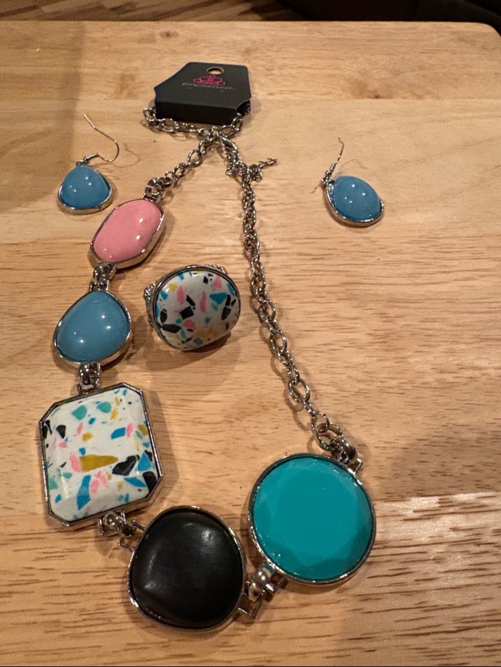 paparazzi Turquoise, Pink, Black, White Speckled Necklace & Earrings Set